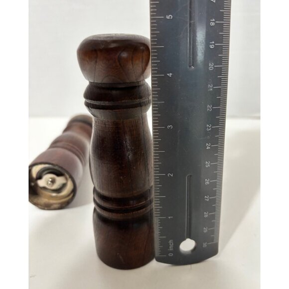 Vintage Wooden Salt & Pepper Grinder Set 4.5" Tall Handcrafted Design Rustic Kit - Picture 5 of 5